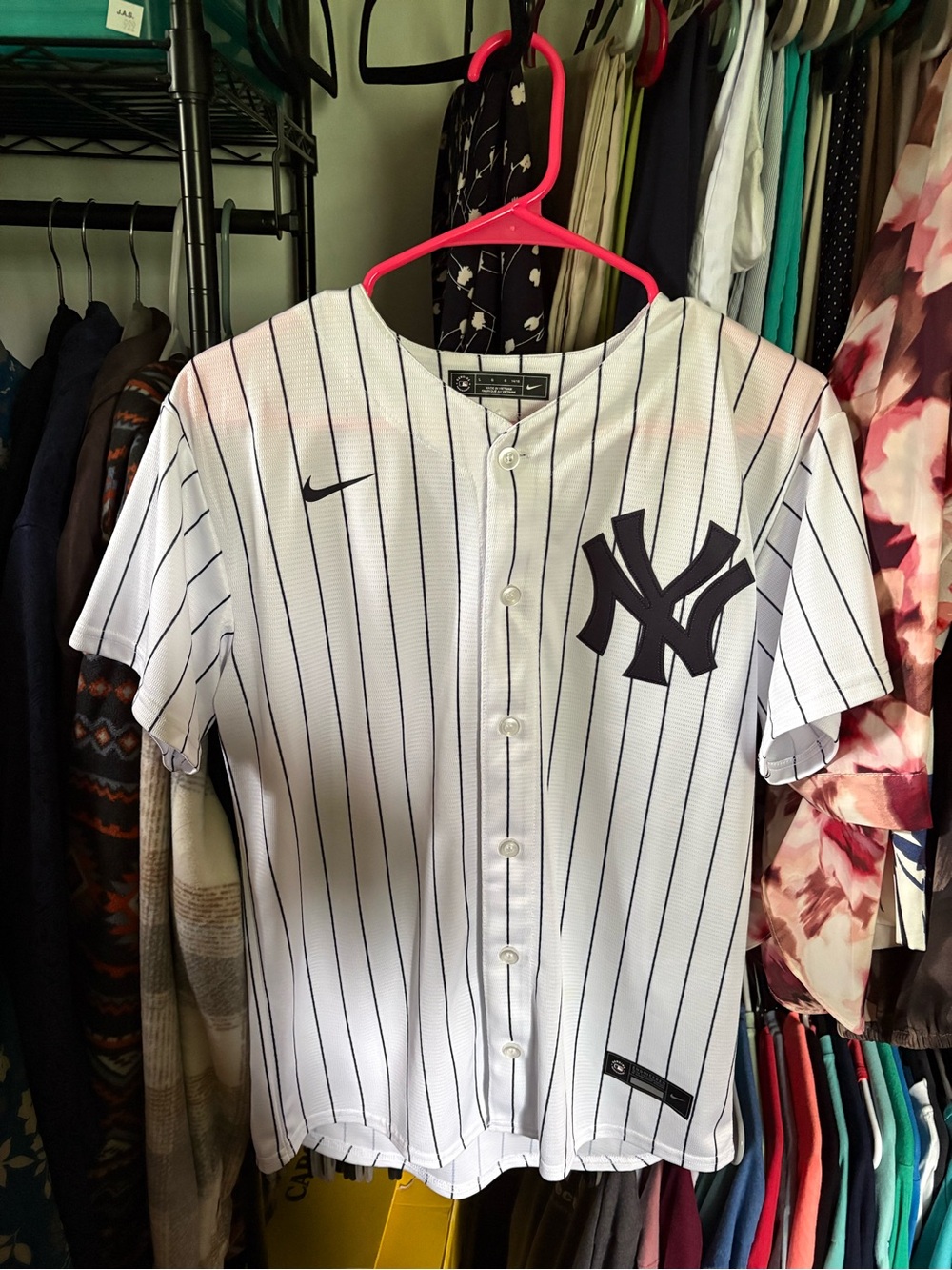 Youth Nike White Navy Pinstripe New York Yankees Baseball Jersey